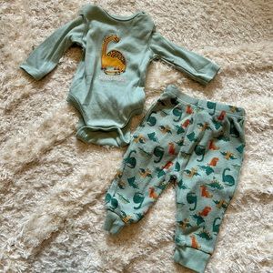 Green Dinosaur Onesie and Pants Set- 0-3 months